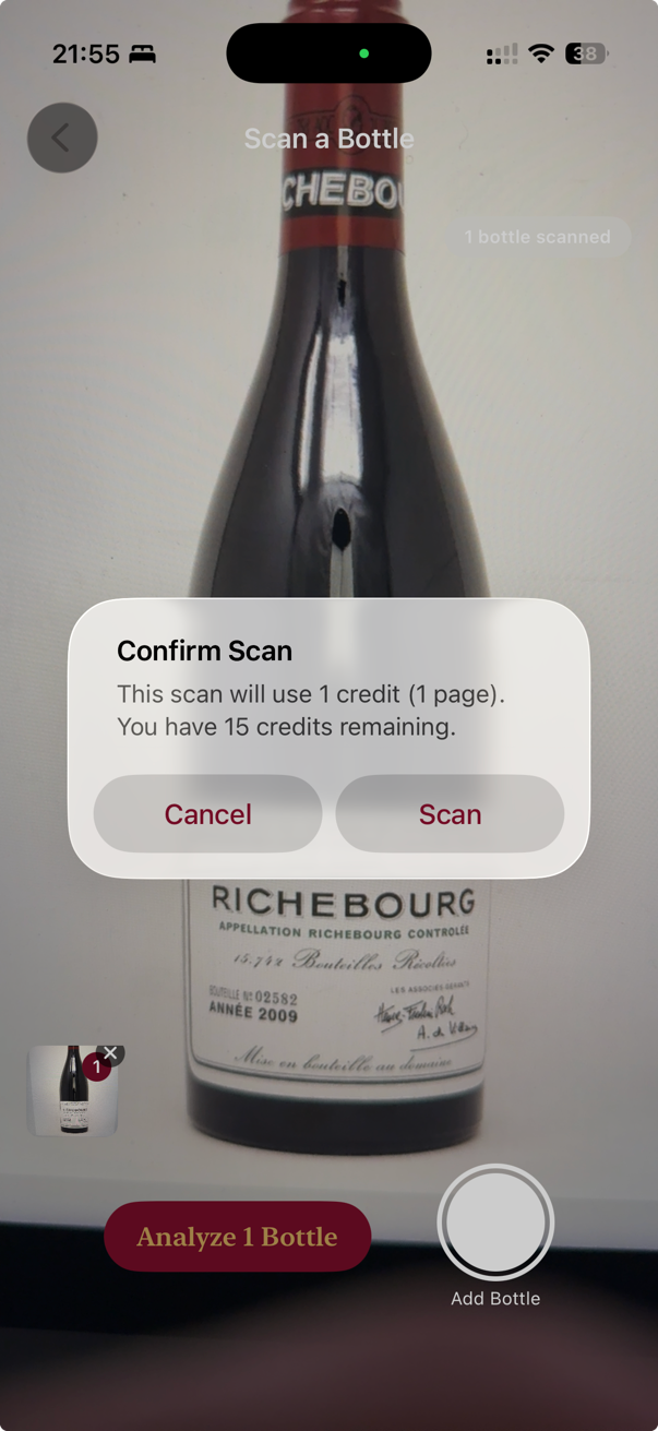Confirm scan and credit cost