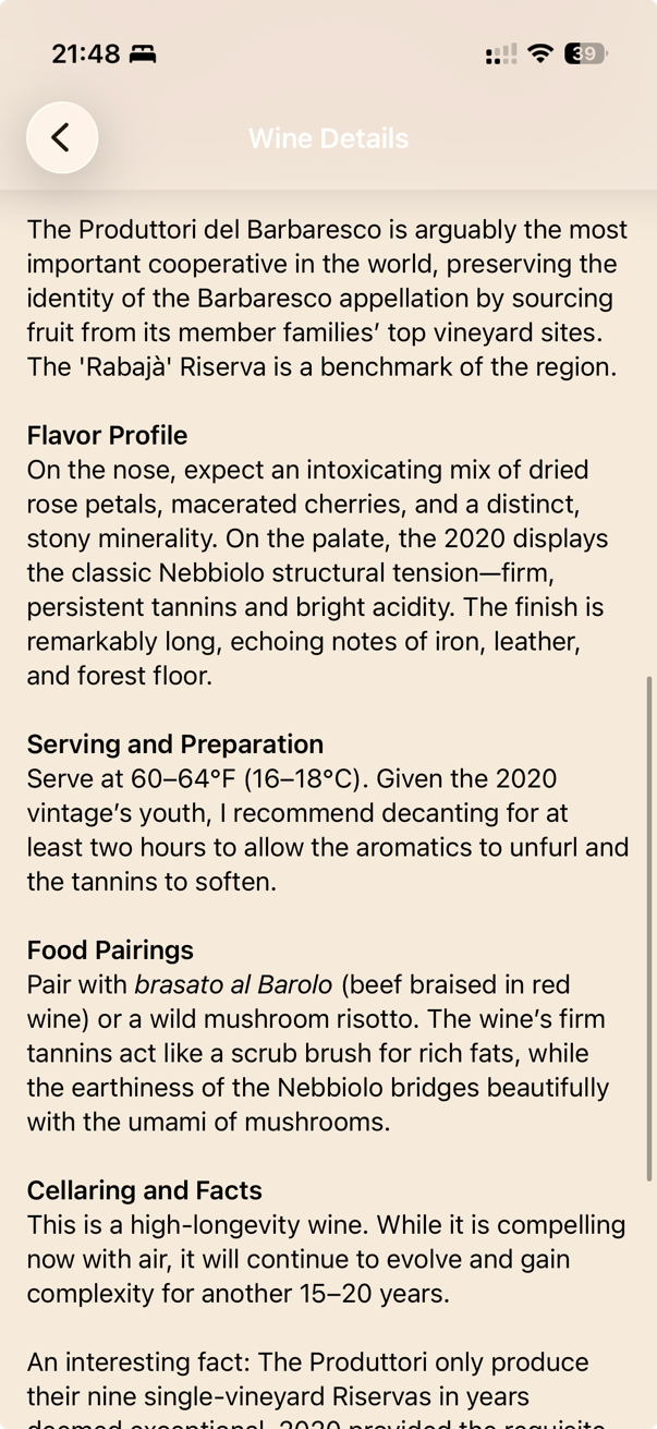 Full sommelier notes on demand