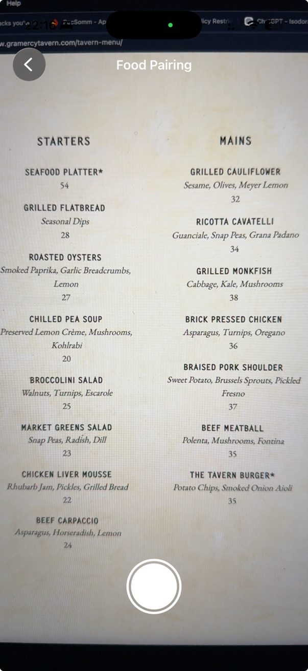 Photographing the food menu
