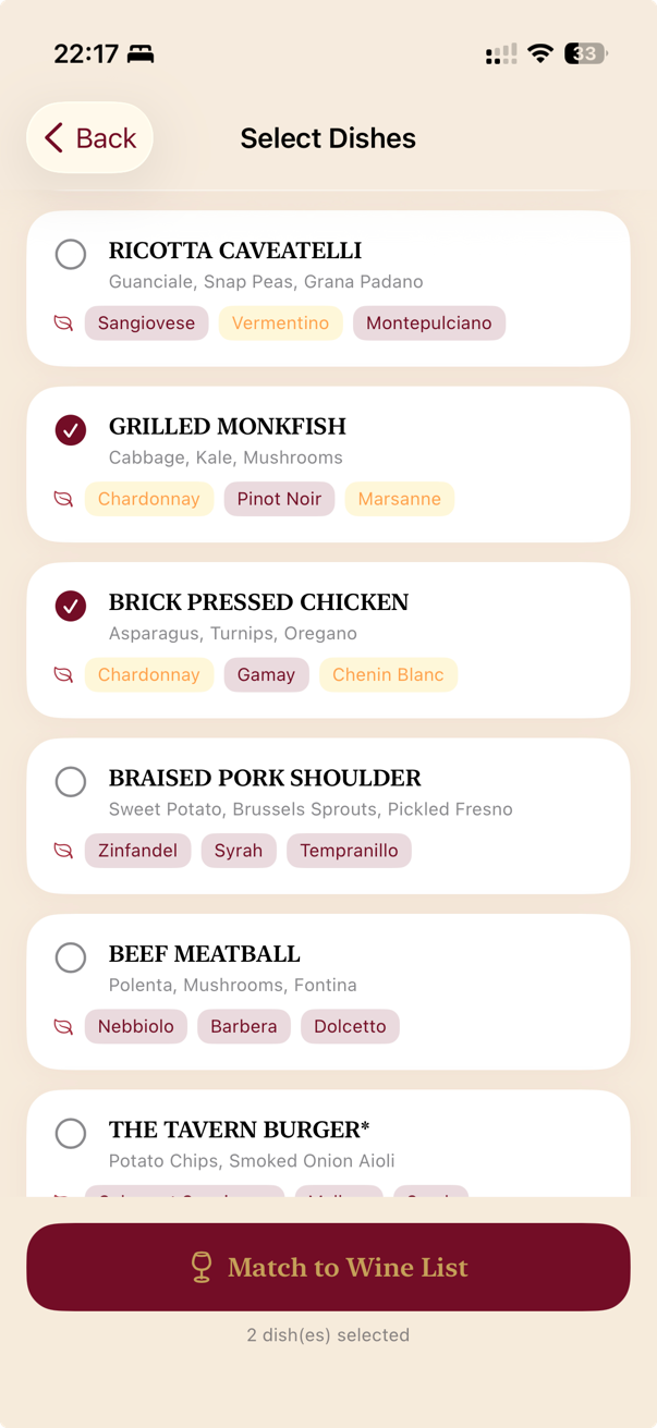 Selecting the dishes the table wants